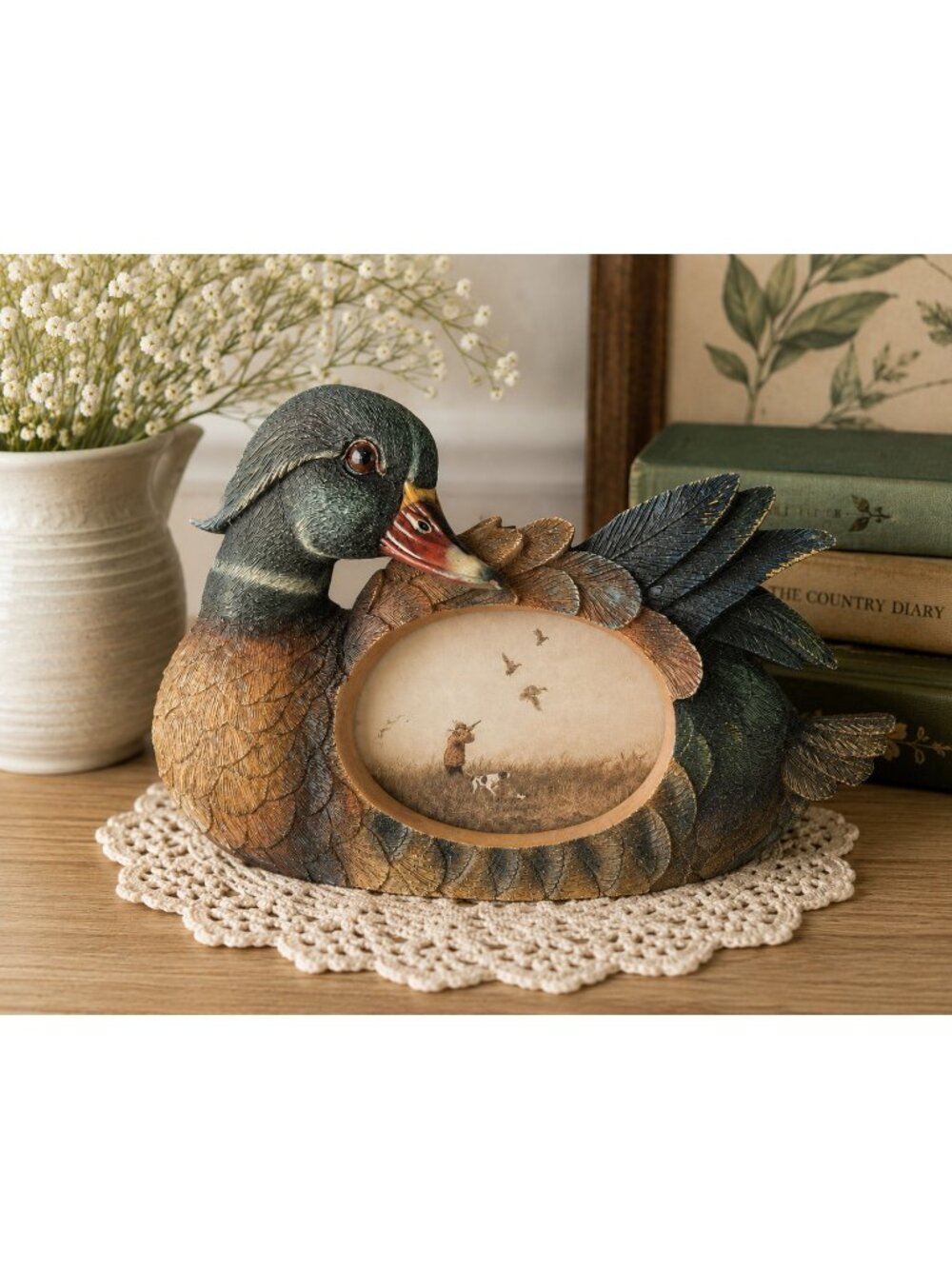 Vintage Resin Duck Picture Frame 10x7 Woodland Cottagecore Nursery Cabin Decor